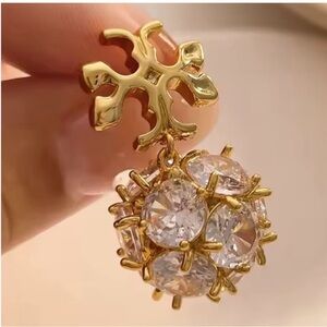 Tory Burch Gold and Crystal Cluster Earrings